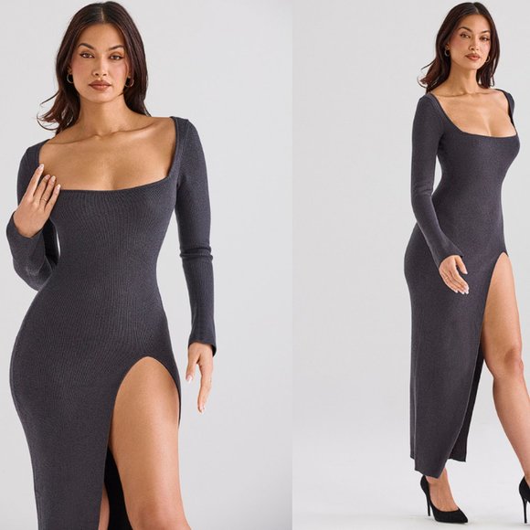 HOUSE OF CB 'Tolani' Charcoal Cashmere Knit Maxi Dress NWOT - Picture 5 of 11